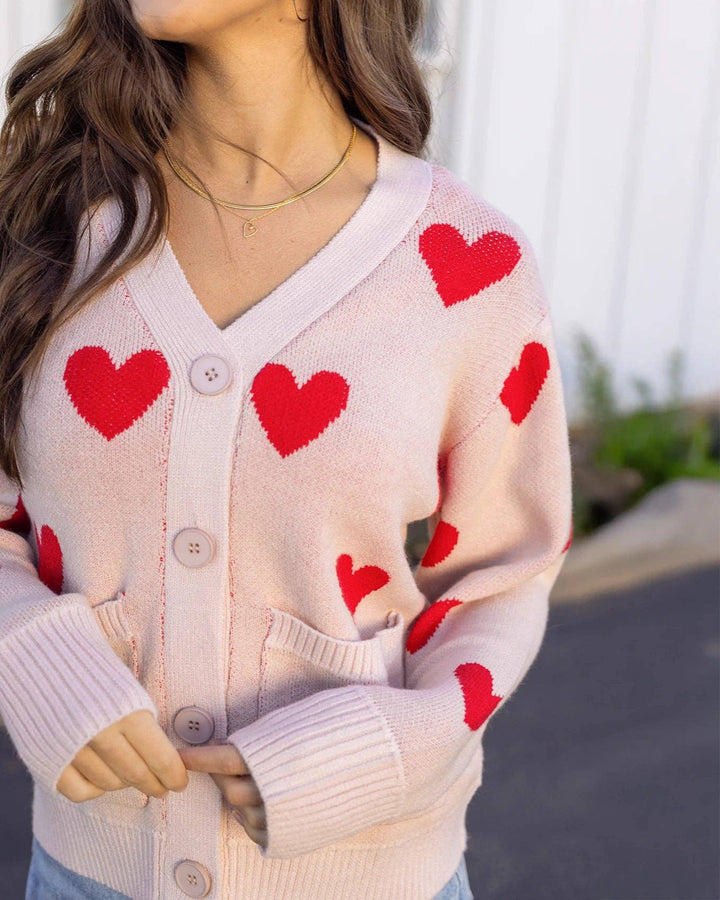 Grace and Lace Knit Heart Cardigan in Cream