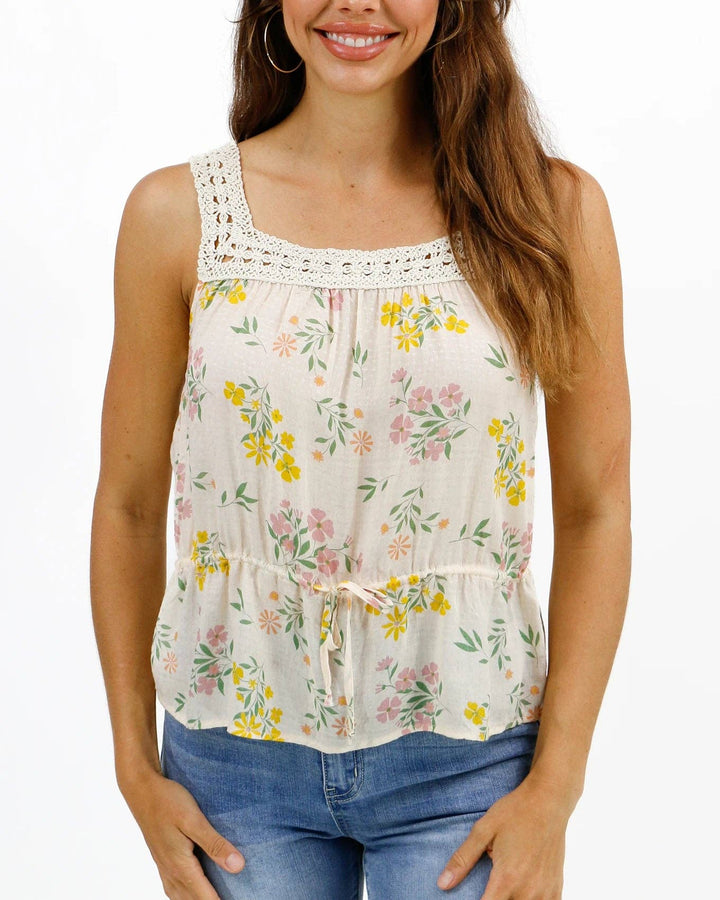 Grace and Lace Crochet Trim Cami in Ivory Floral