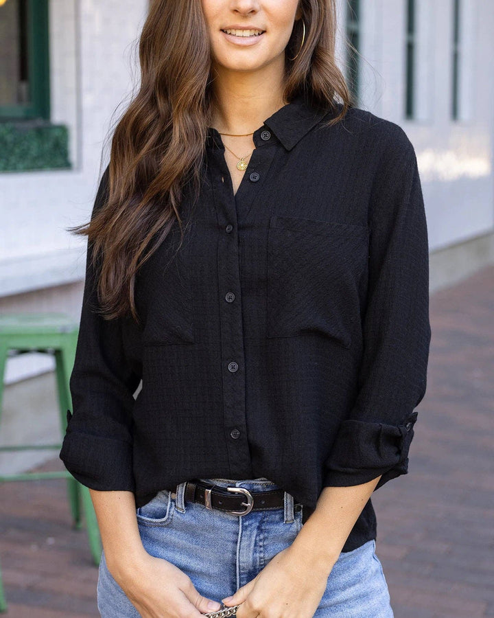 Grace and Lace Favorite Button Up Top in Black