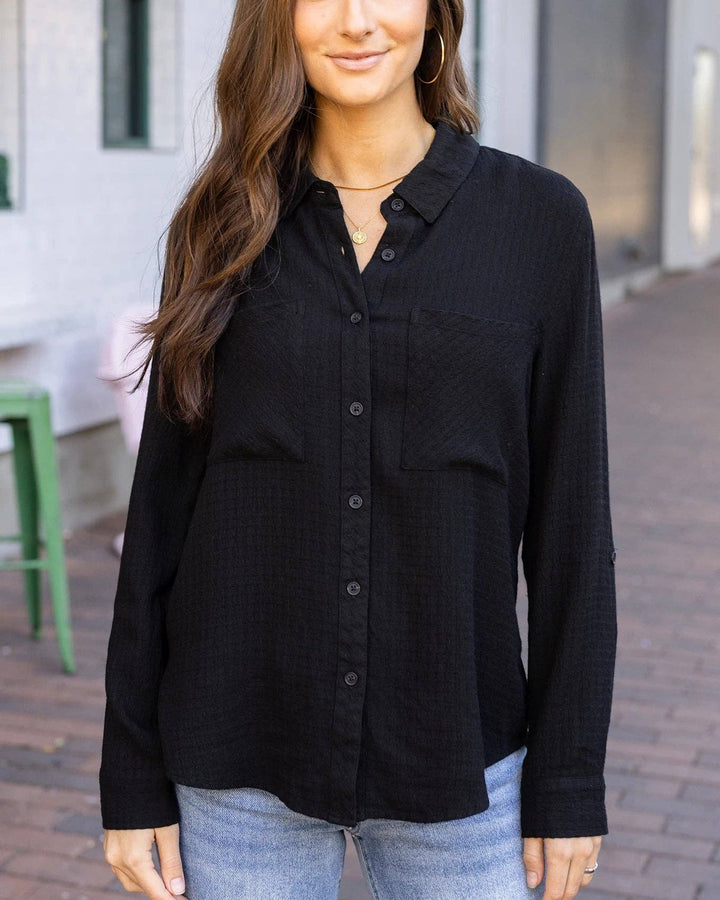 Grace and Lace Favorite Button Up Top in Black