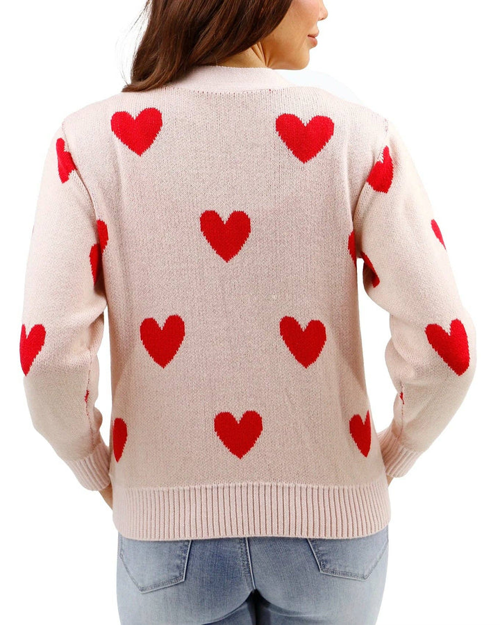 Grace and Lace Knit Heart Cardigan in Cream