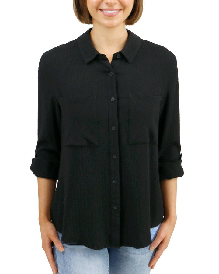 Grace and Lace Favorite Button Up Top in Black