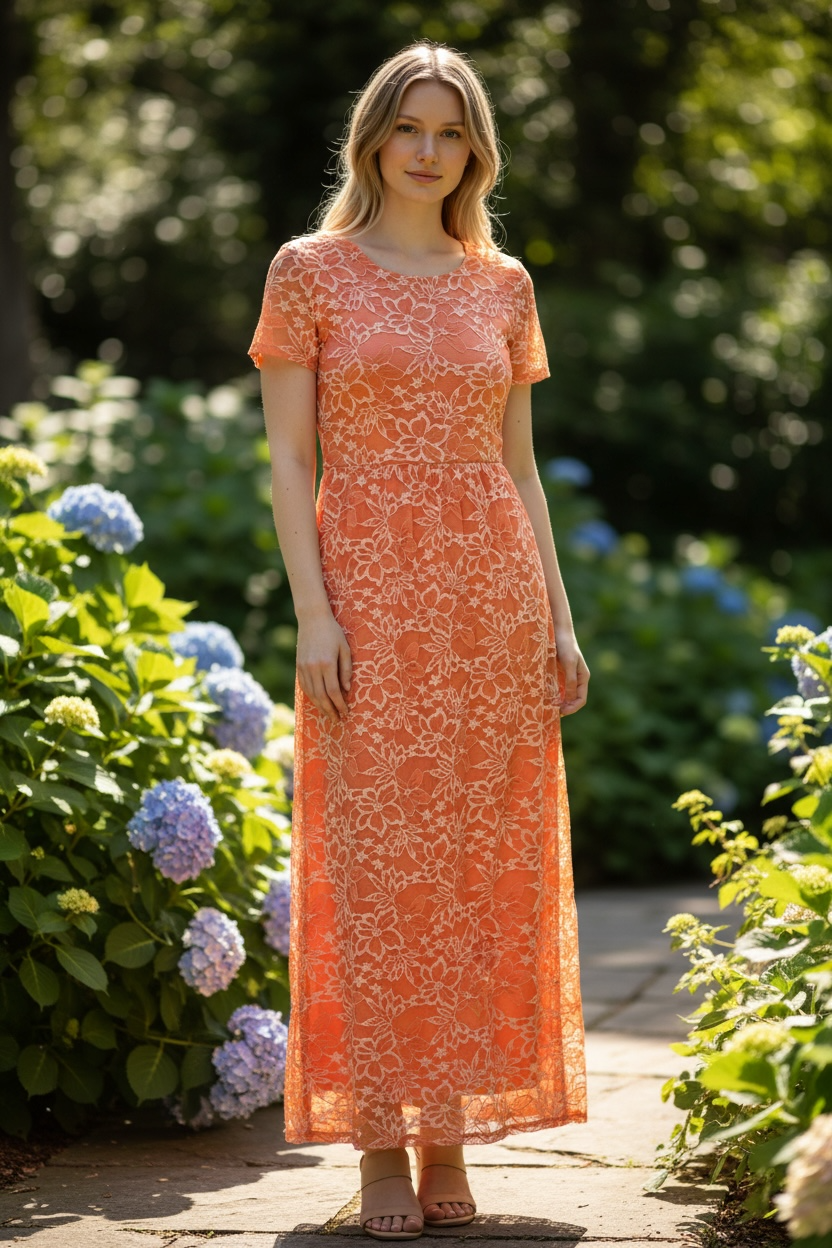 coral and cream dress & Sunset Lace Maxi A special collaboration with Size:XL (14-16) Coral reef Swatch: Swatch-Velvet-Black.jpg Summer Dress| Pretty Big