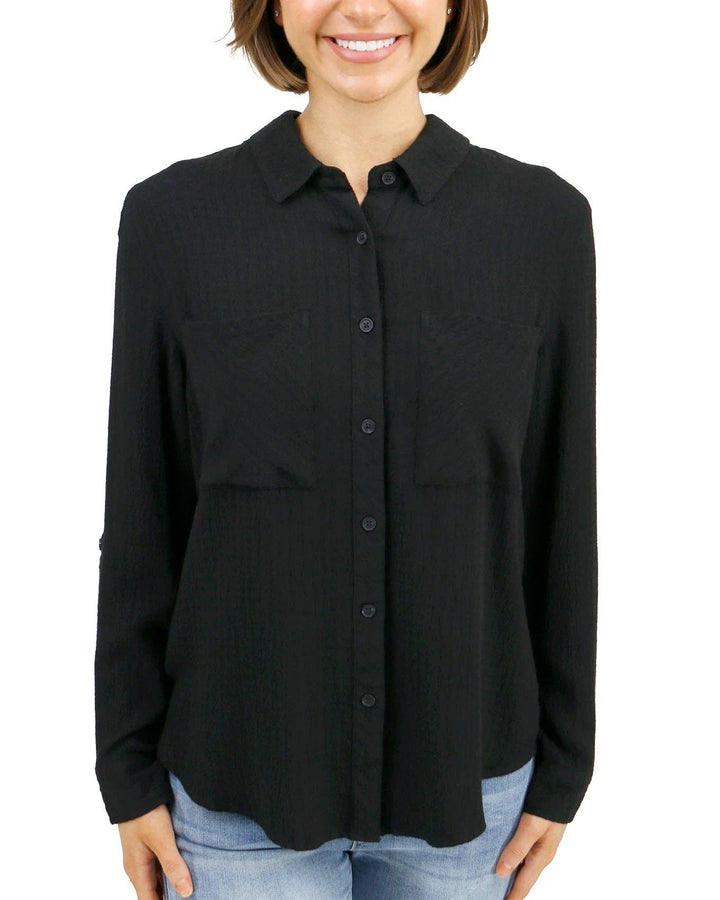 Grace and Lace Favorite Button Up Top in Black