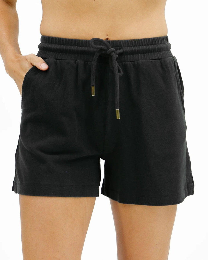 Grace and Lace Washed French Terry Sweat Shorts in Washed Black