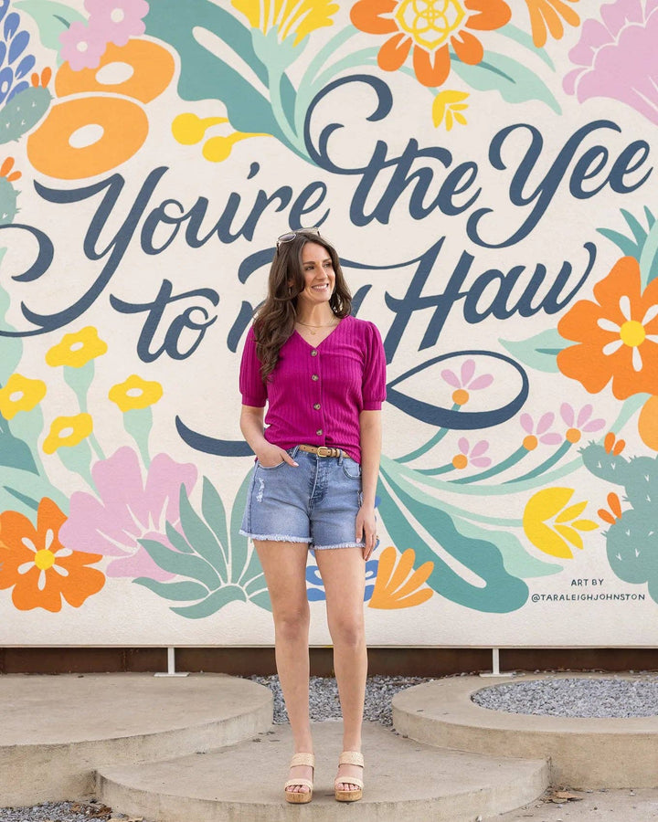 Grace and Lace Puff Sleeve Button Up Top in Wild Berry