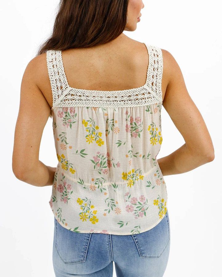 Grace and Lace Crochet Trim Cami in Ivory Floral