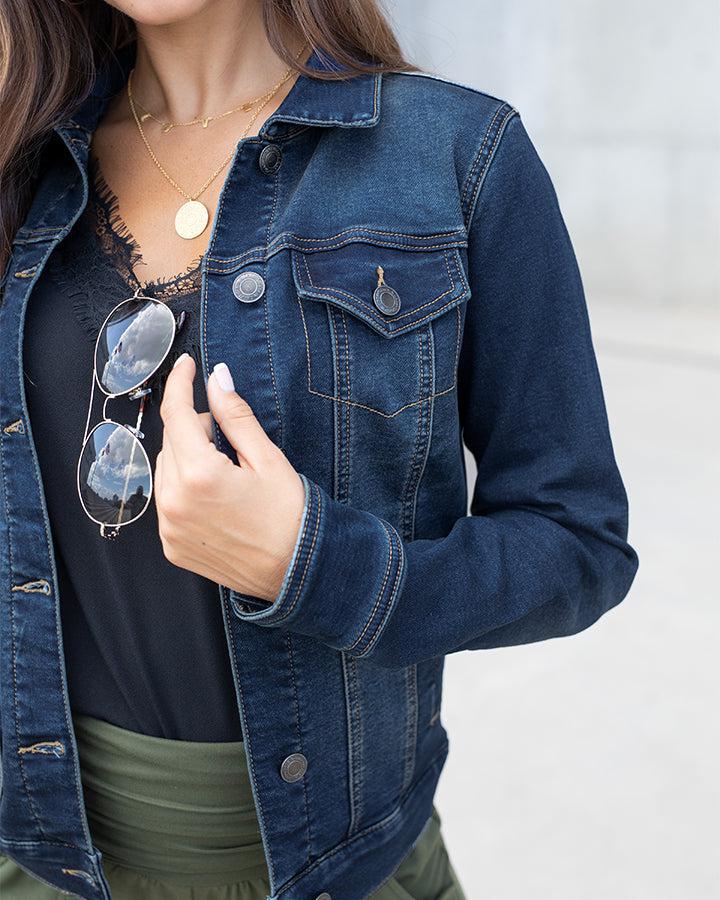 Grace and Lace Ultimate Stretch Denim Jacket - Dark Wash