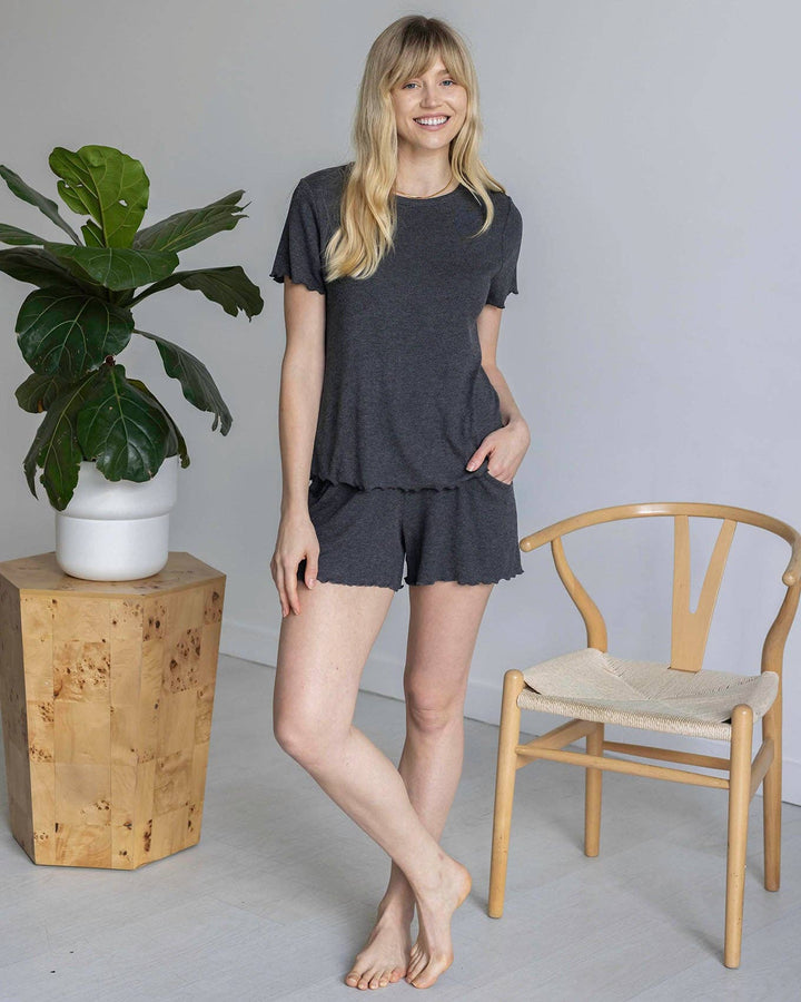 Essential Ribbed Relaxed Fit Tee in Charcoal