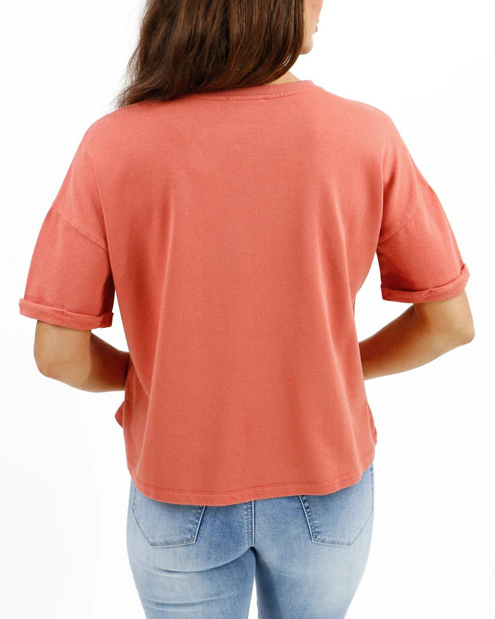 Grace and Lace Washed French Terry Short Sleeve Sweatshirt in Washed Coral