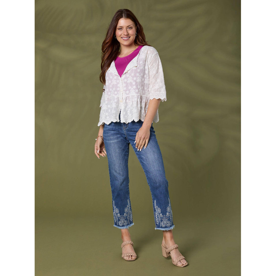 Bambu Soft Straight Crop with Floral Embroidery