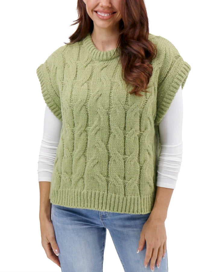 Grace and Lace Cabled Knit Sweater Vest in Ivy