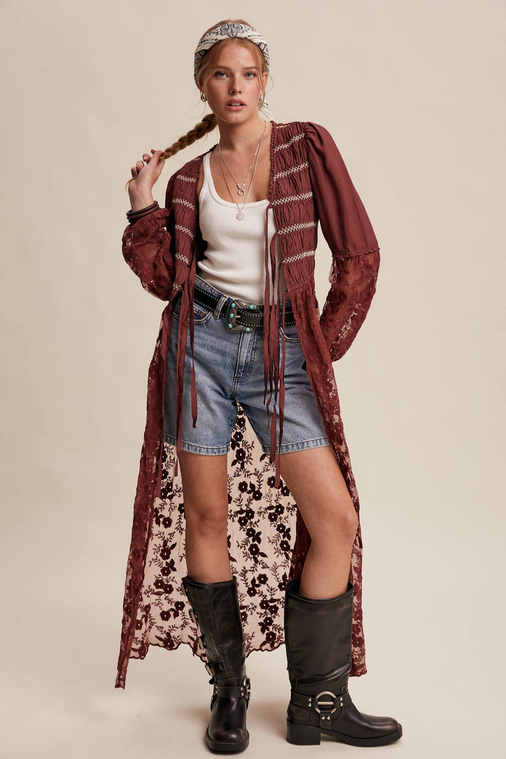 Prairie Romance Lace-Up Maxi Duster