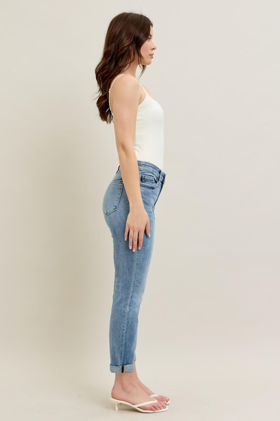 Judy Blue Mid-Rise Bleach Wash Cuffed Boyfriend Denim