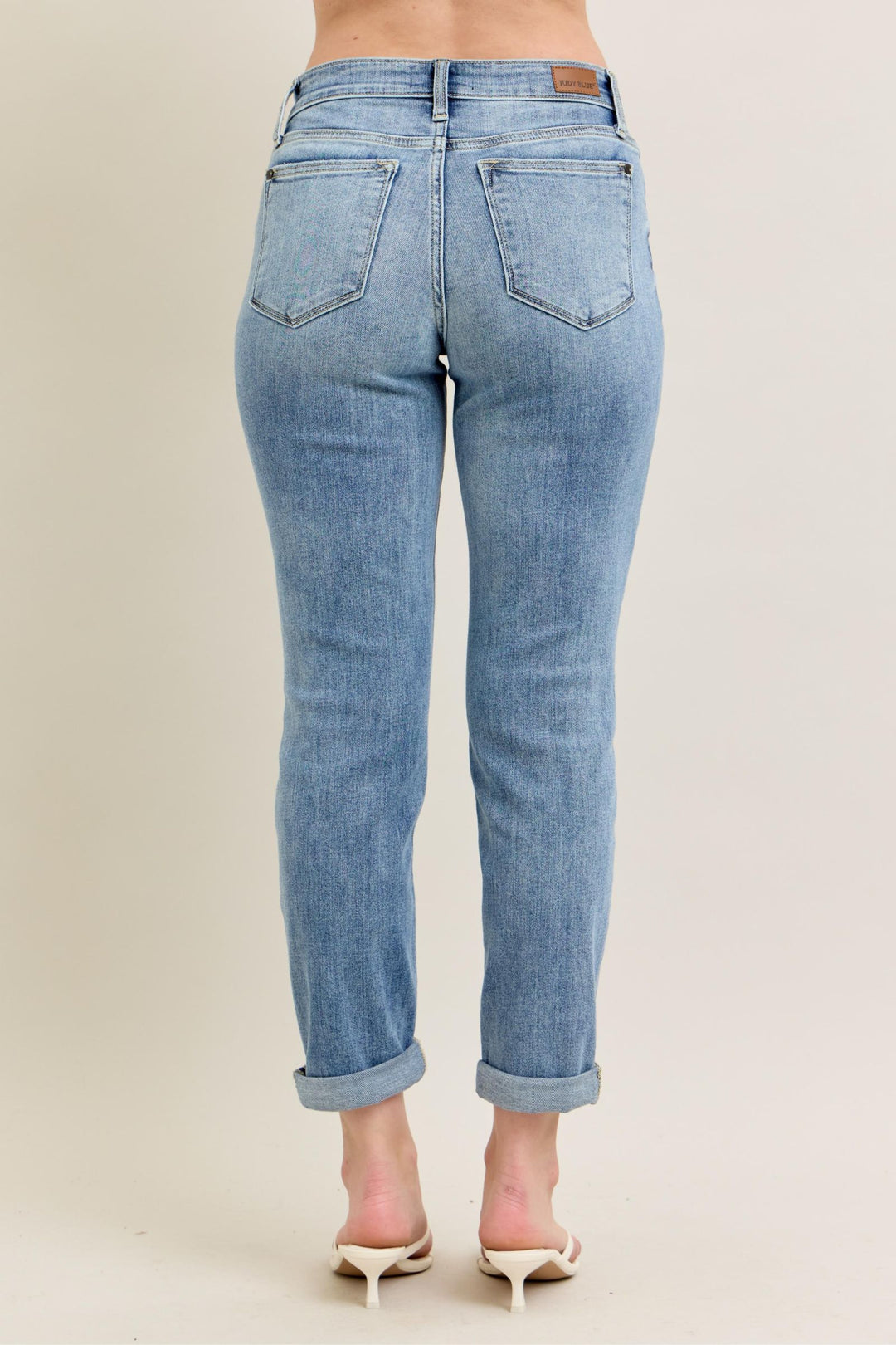 Judy Blue Mid-Rise Bleach Wash Cuffed Boyfriend Denim