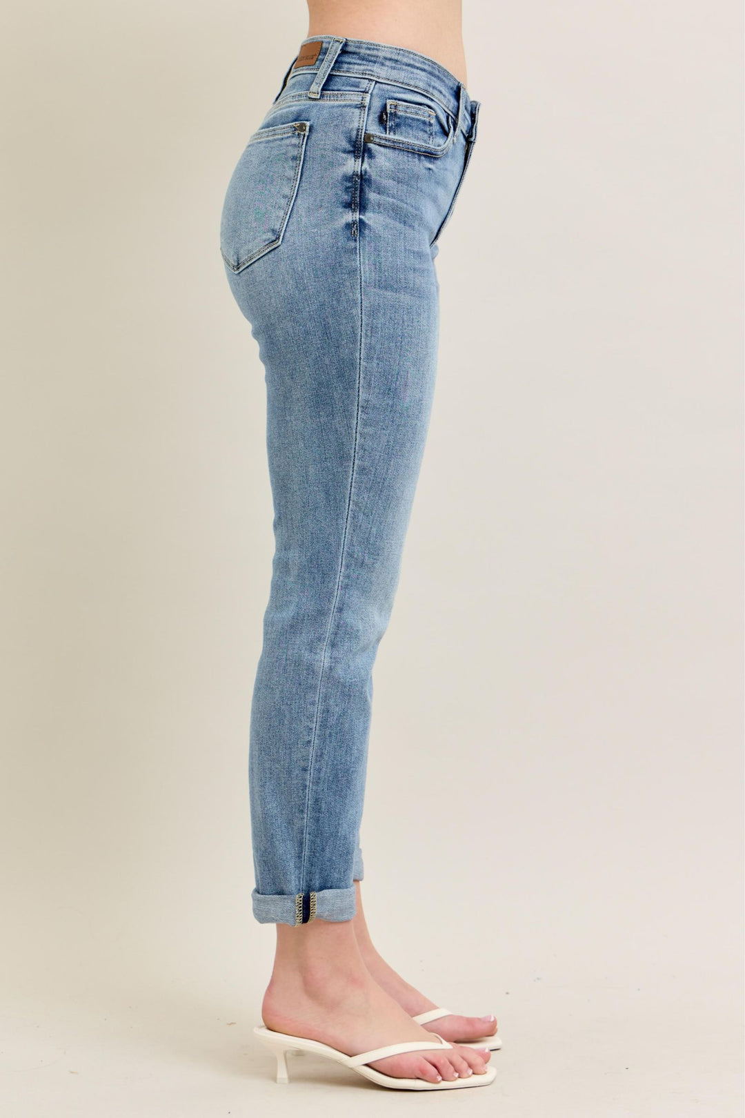 Judy Blue Mid-Rise Bleach Wash Cuffed Boyfriend Denim