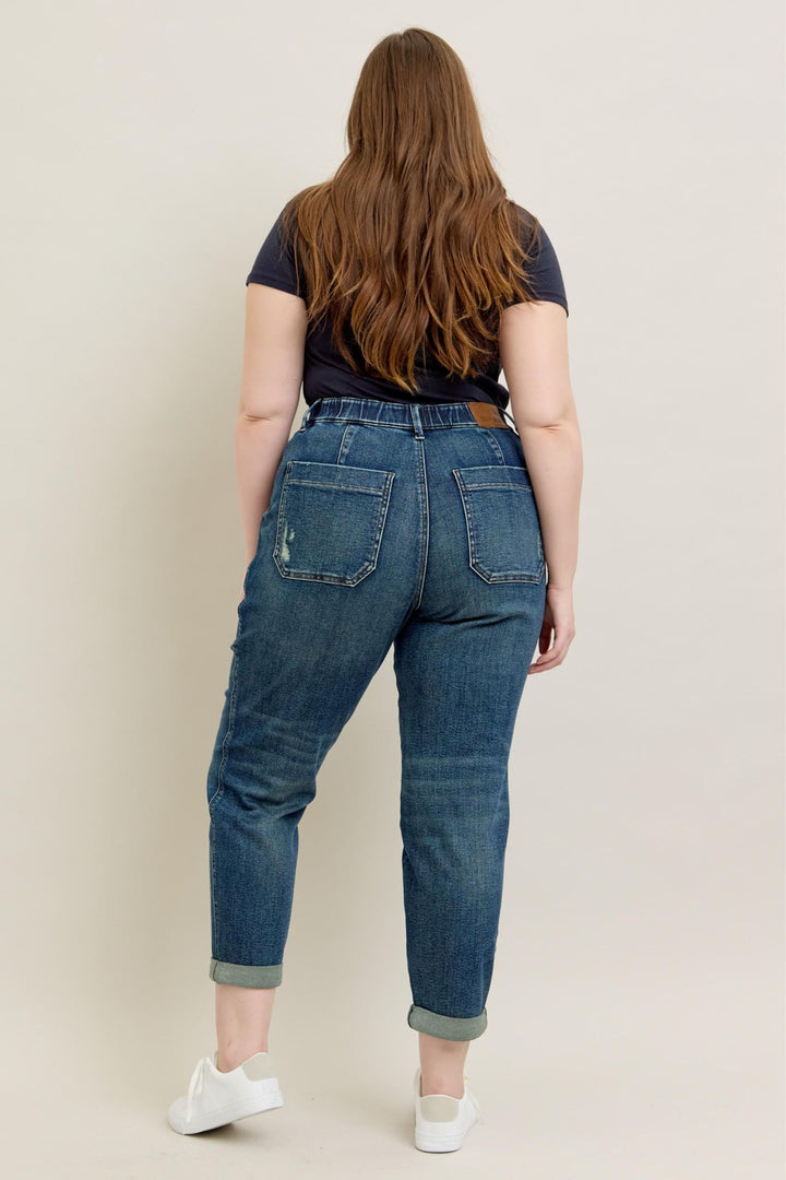 Judy Blue High Waist Vintage Wash Jogger w/ Navy Drawstring - Plus Sizes