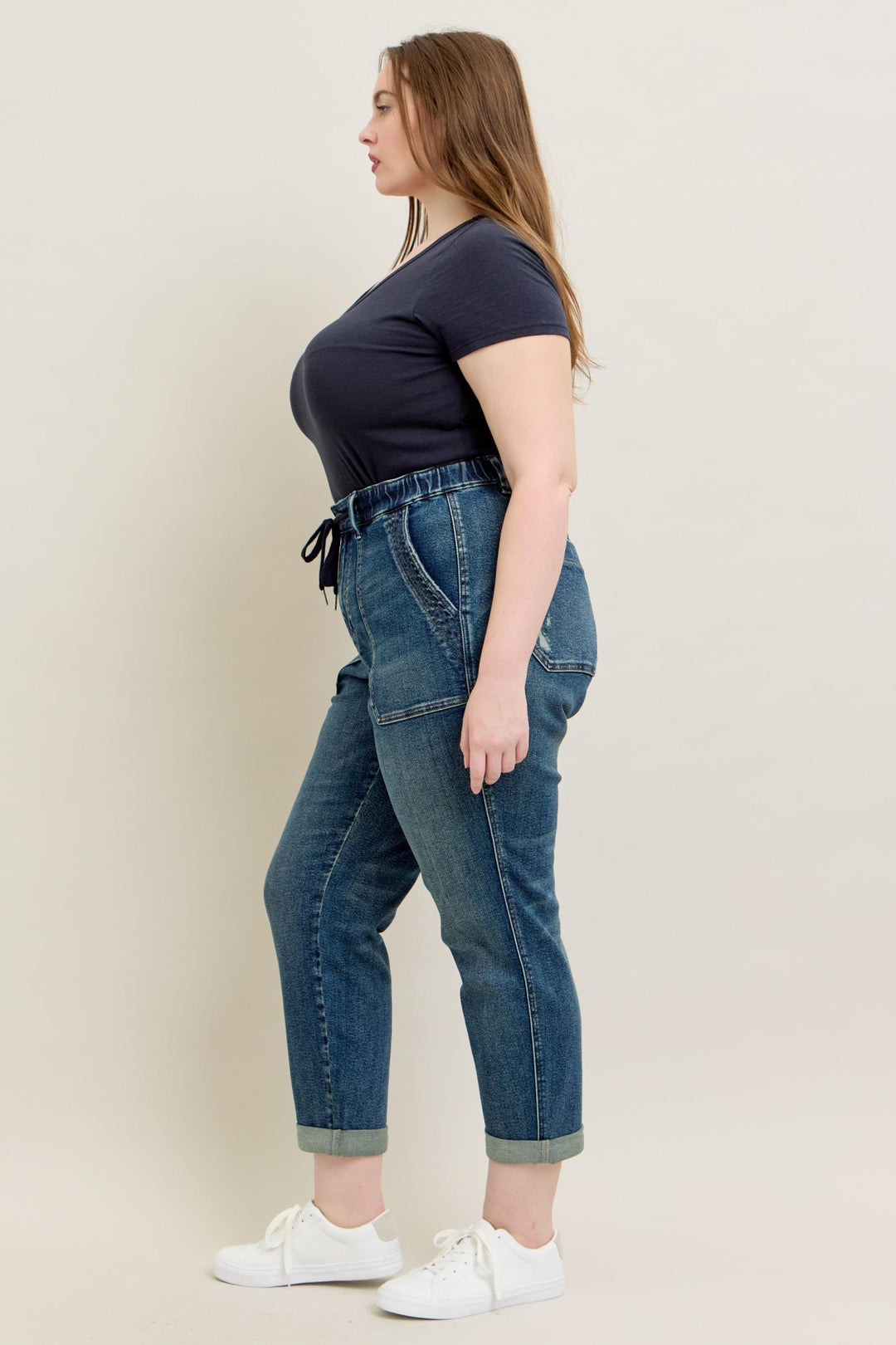 Judy Blue High Waist Vintage Wash Jogger w/ Navy Drawstring - Plus Sizes