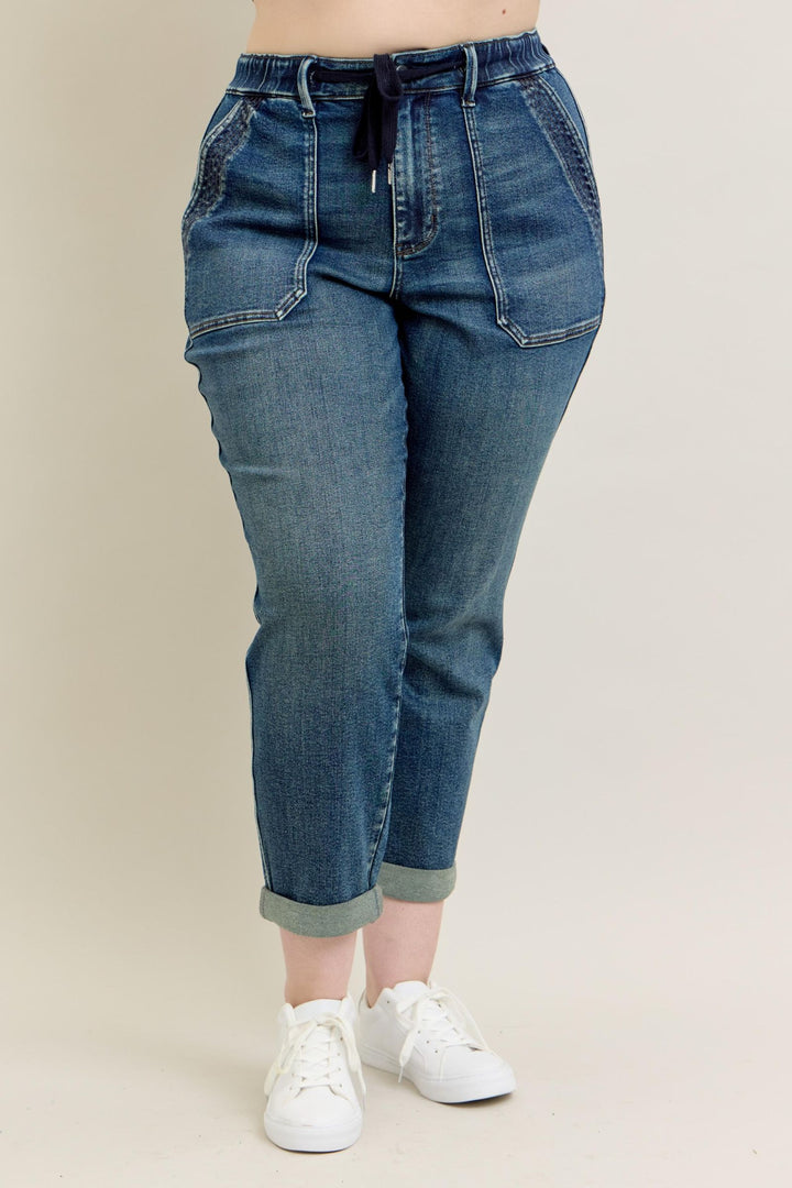 Judy Blue High Waist Vintage Wash Jogger w/ Navy Drawstring - Plus Sizes