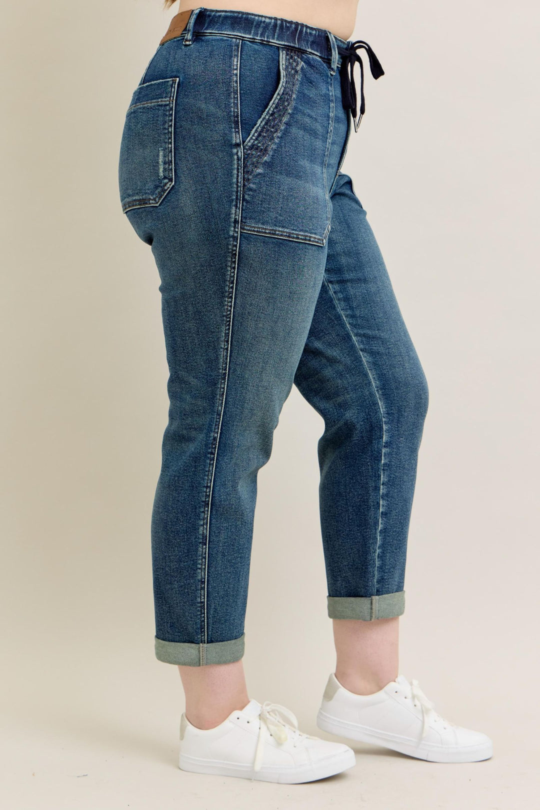 Judy Blue High Waist Vintage Wash Jogger w/ Navy Drawstring - Plus Sizes