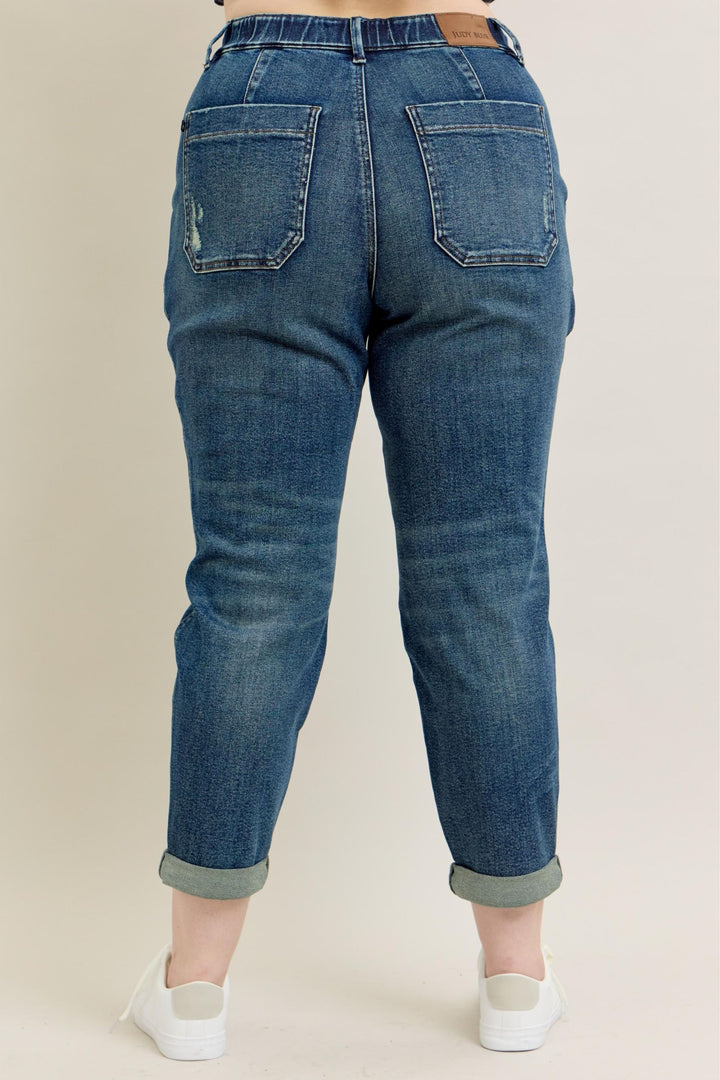 Judy Blue High Waist Vintage Wash Jogger w/ Navy Drawstring - Plus Sizes