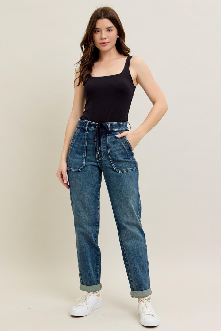 Judy Blue High Waist Vintage Wash Jogger w/ Navy Drawstring