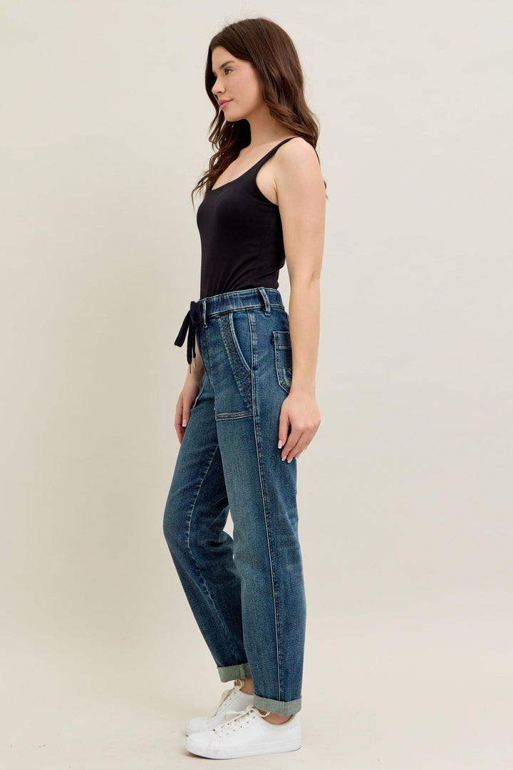 Judy Blue High Waist Vintage Wash Jogger w/ Navy Drawstring