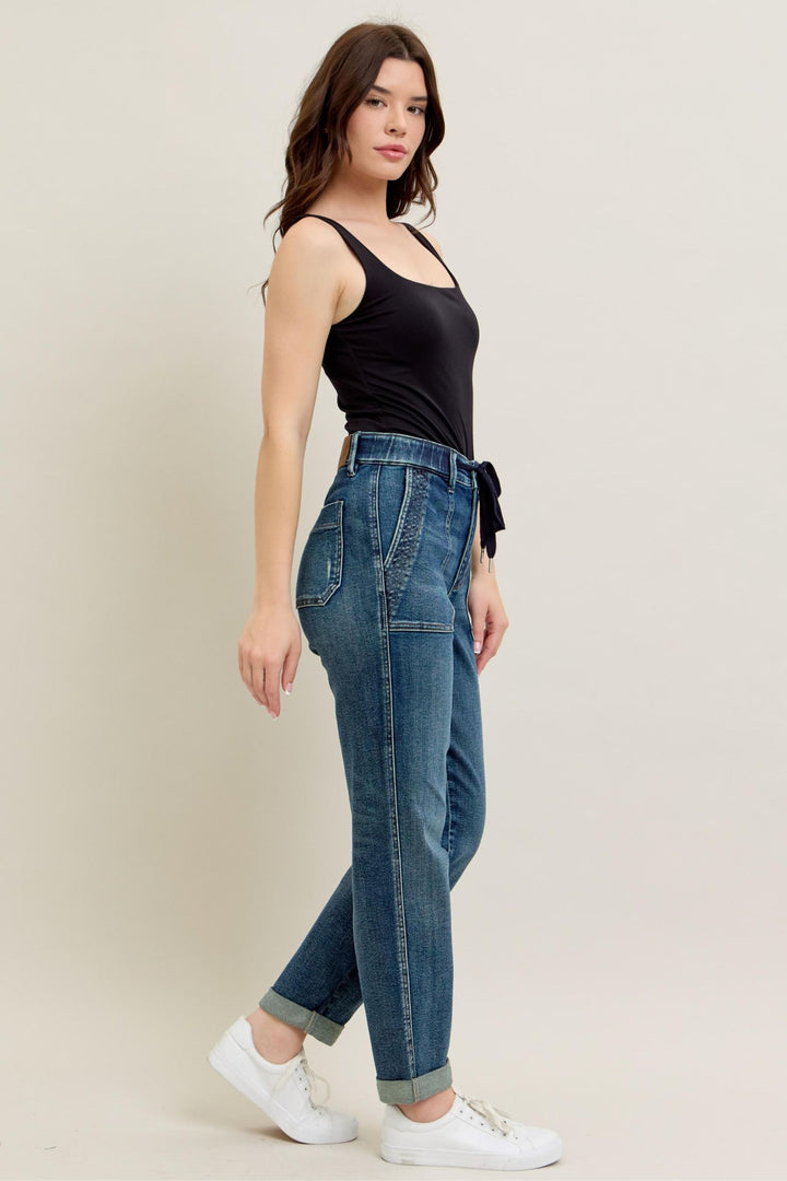 Judy Blue High Waist Vintage Wash Jogger w/ Navy Drawstring