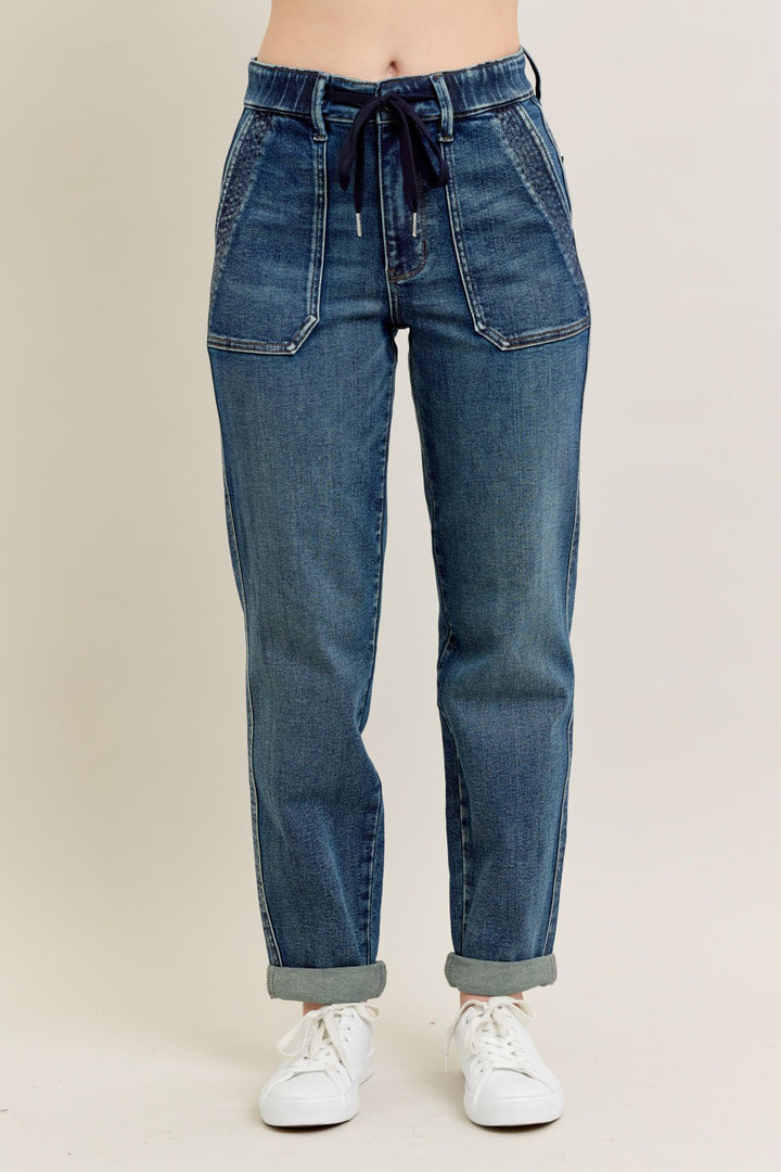 Judy Blue High Waist Vintage Wash Jogger w/ Navy Drawstring
