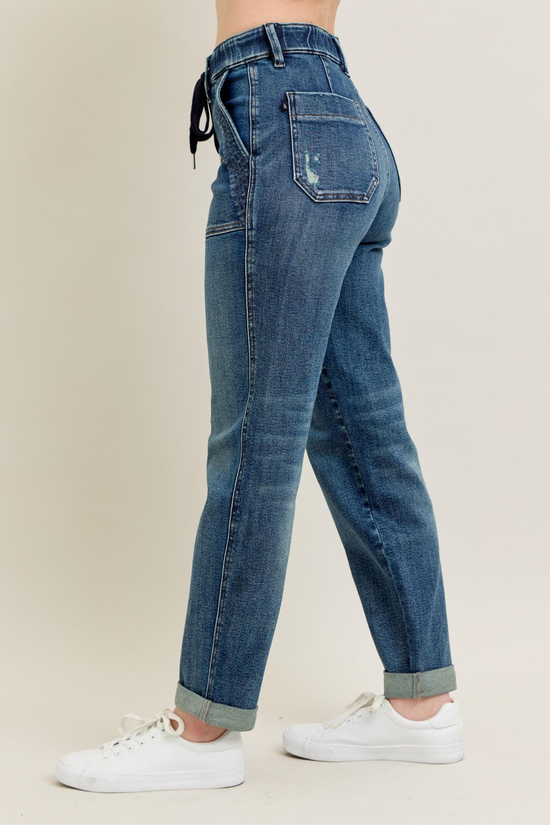 Judy Blue High Waist Vintage Wash Jogger w/ Navy Drawstring