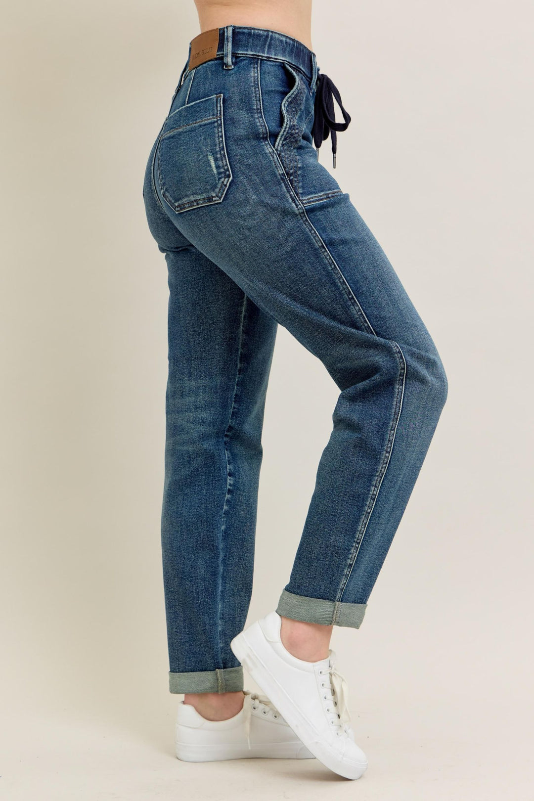 Judy Blue High Waist Vintage Wash Jogger w/ Navy Drawstring