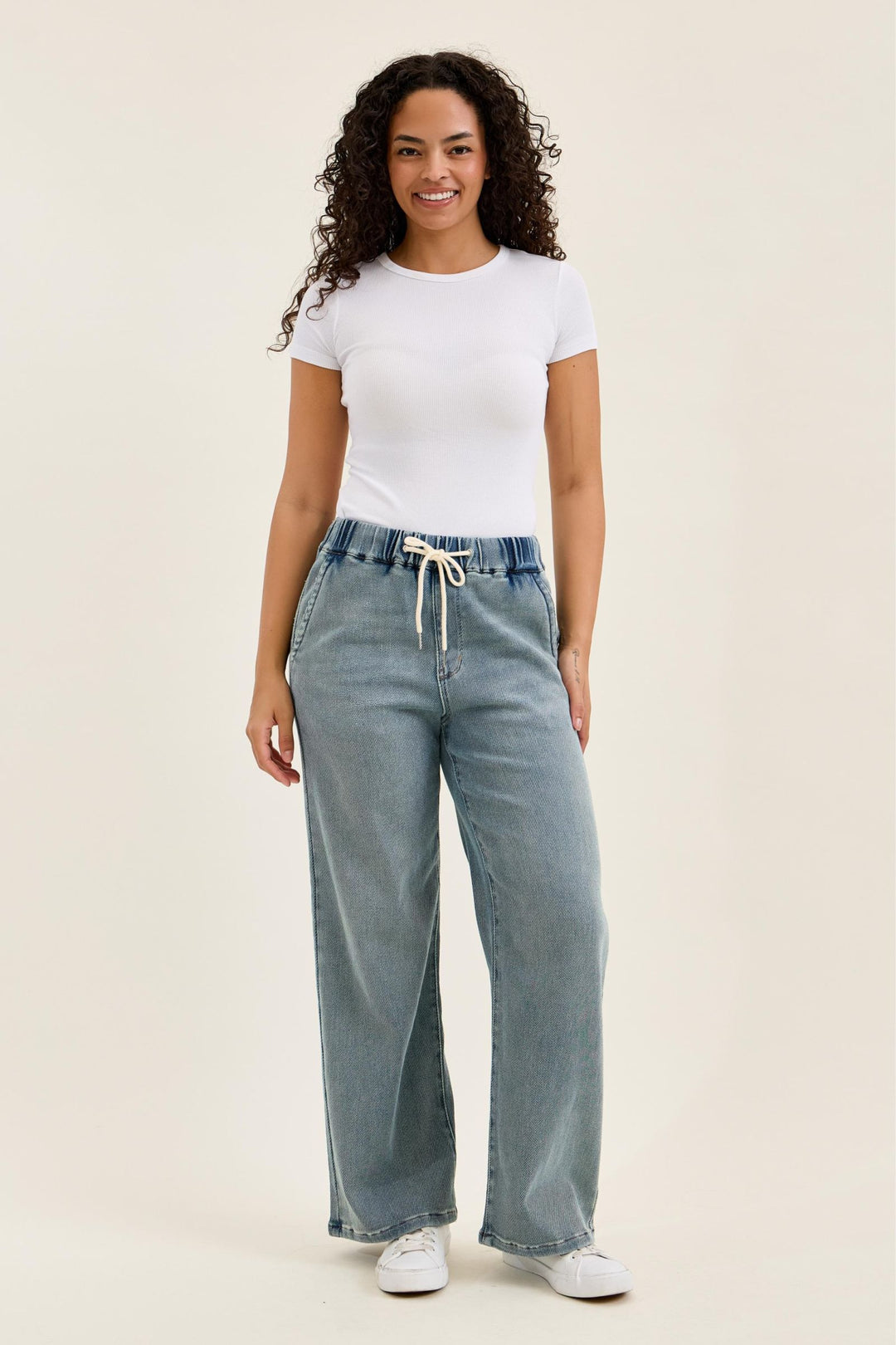 Judy Blue High Waist WILHELMINA Baggy MD Aged Stone Blue (Knit Indigo)