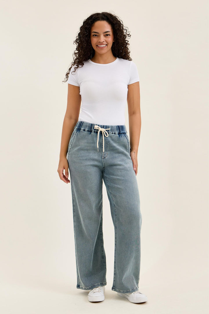Judy Blue High Waist WILHELMINA Baggy MD Aged Stone Blue (Knit Indigo)