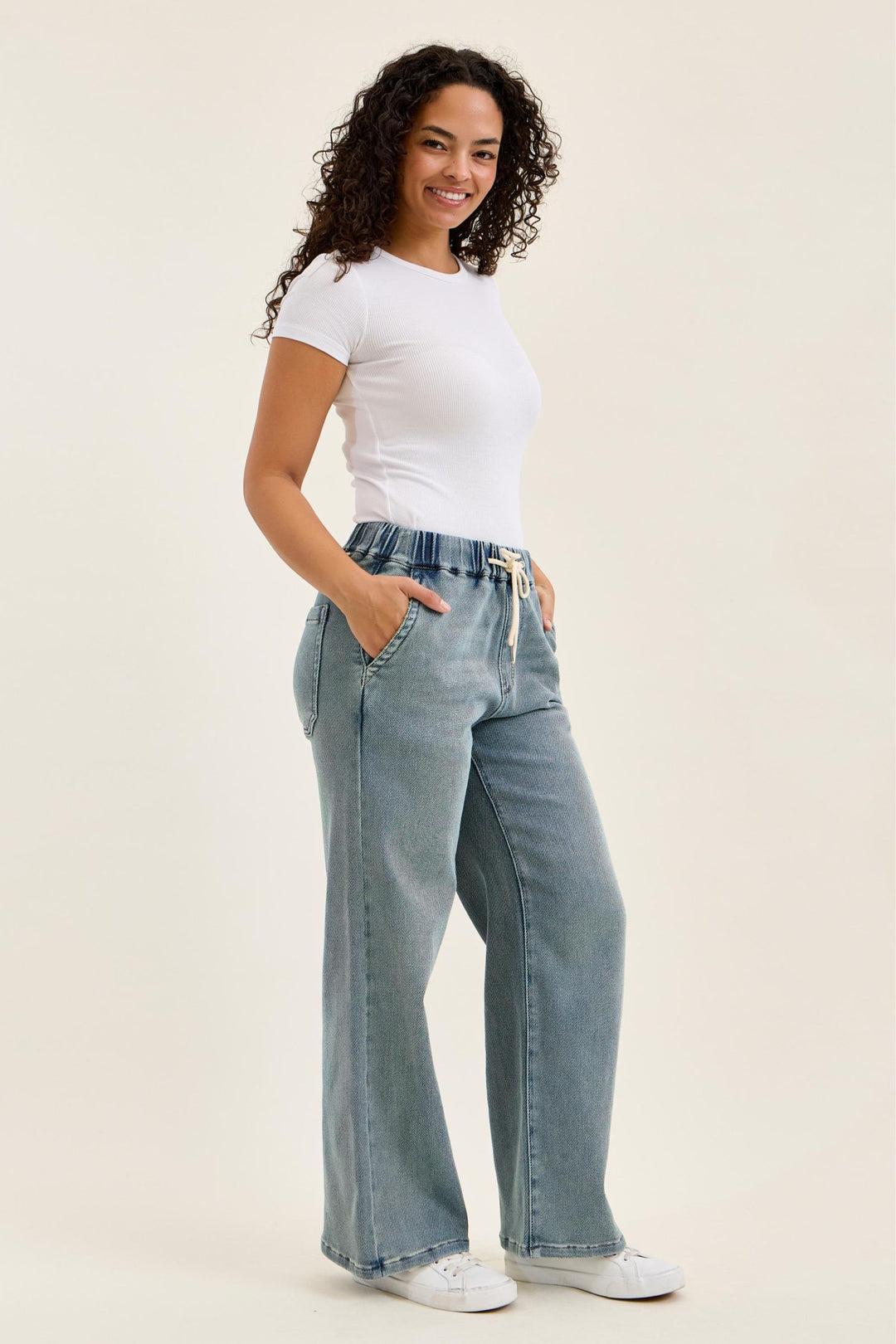 Judy Blue High Waist WILHELMINA Baggy MD Aged Stone Blue (Knit Indigo)