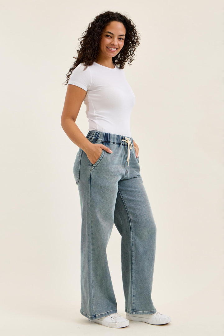 Judy Blue High Waist WILHELMINA Baggy MD Aged Stone Blue (Knit Indigo)