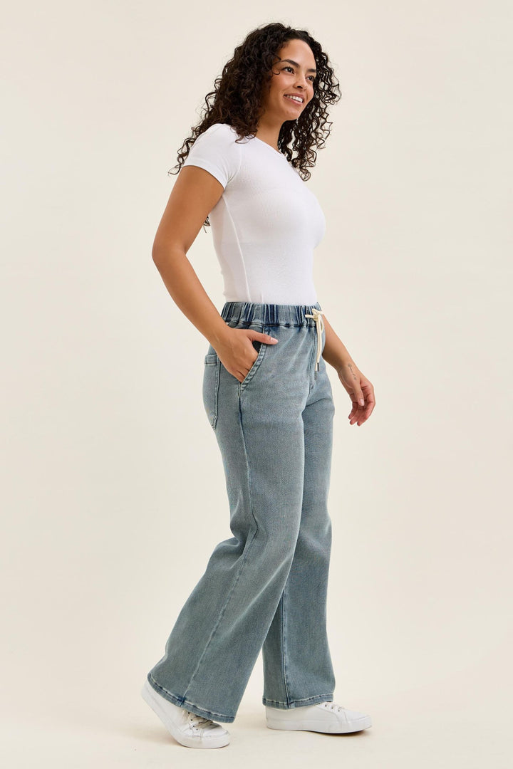 Judy Blue High Waist WILHELMINA Baggy MD Aged Stone Blue (Knit Indigo)