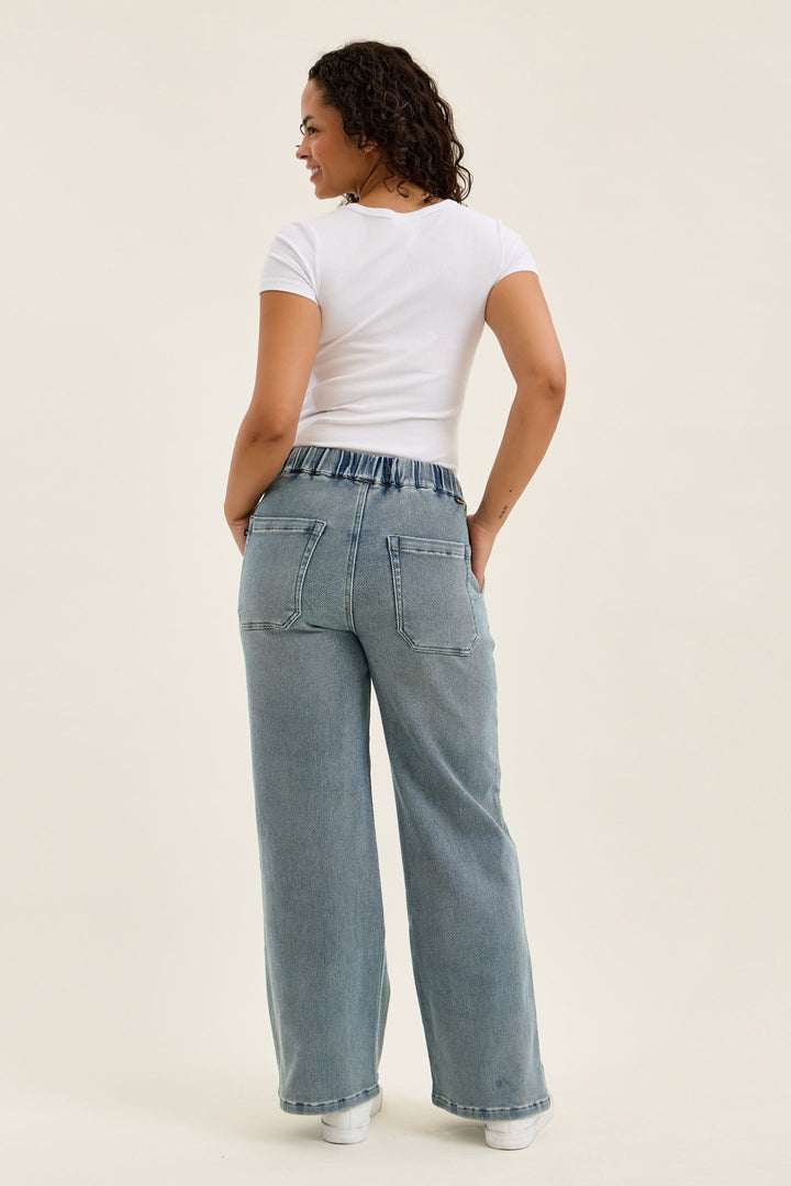 Judy Blue High Waist WILHELMINA Baggy MD Aged Stone Blue (Knit Indigo)