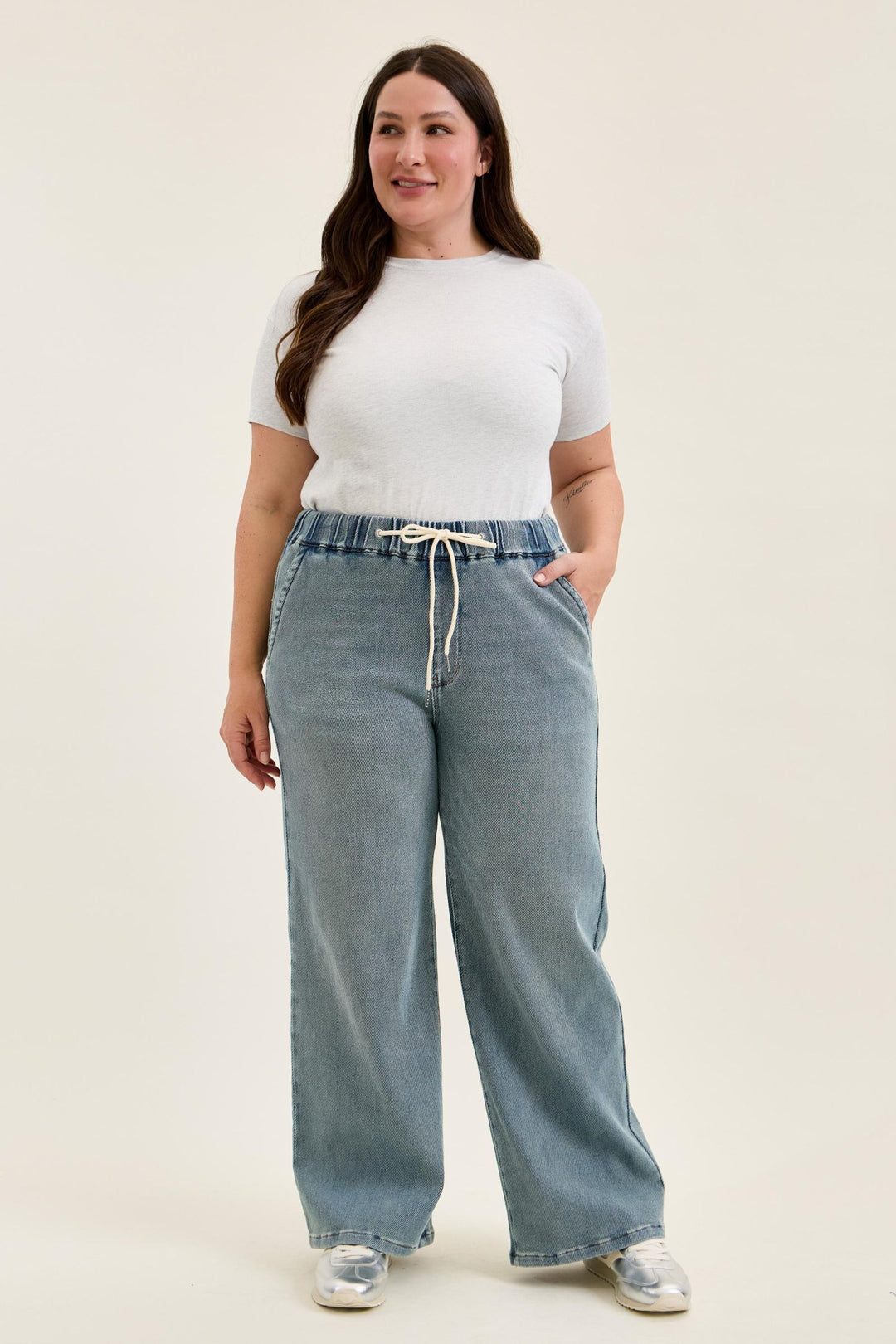 Judy Blue High Waist WILHELMINA Baggy MD Aged Stone Blue (Knit Indigo) - Plus Sizes