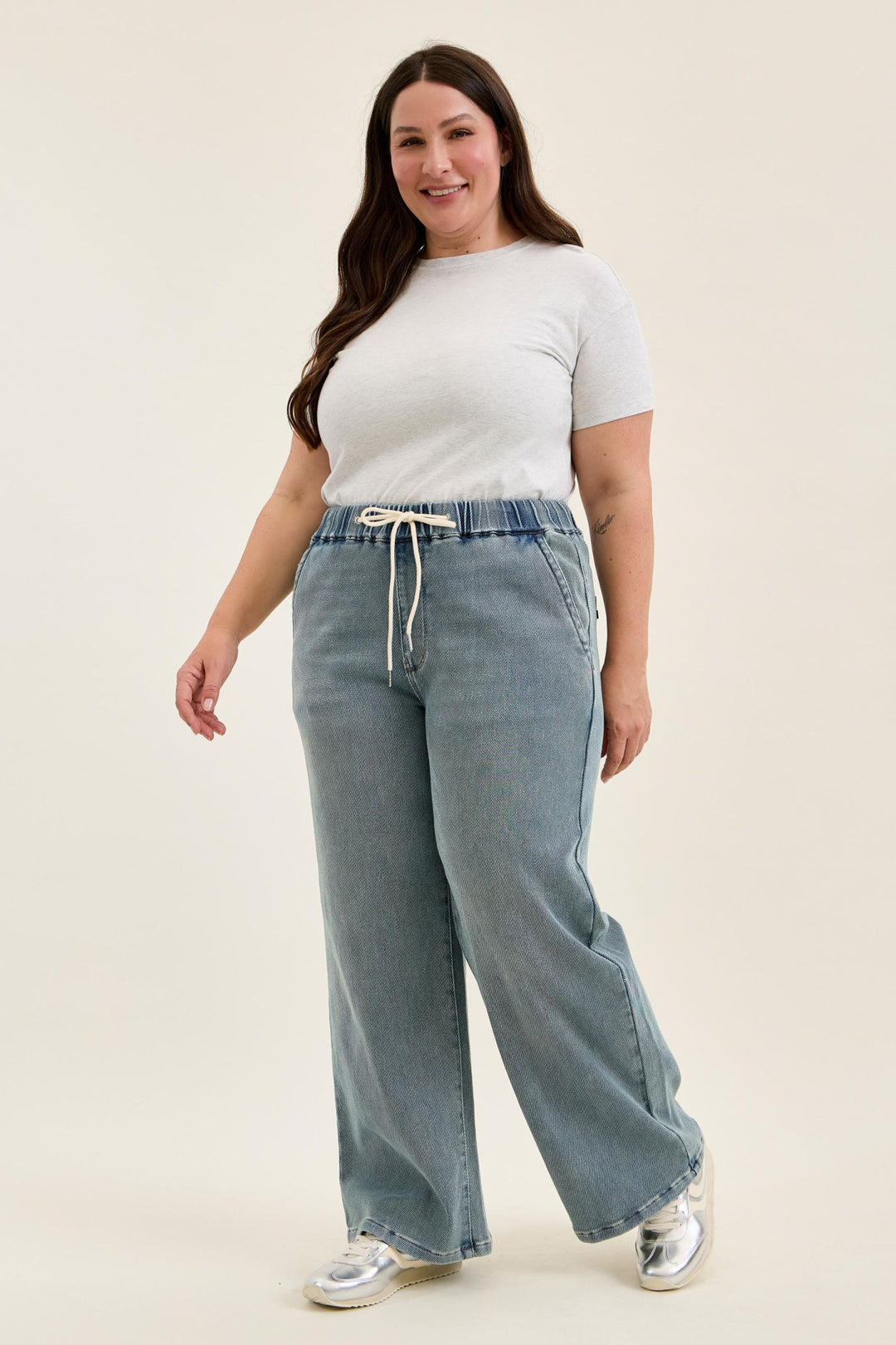 Judy Blue High Waist WILHELMINA Baggy MD Aged Stone Blue (Knit Indigo) - Plus Sizes