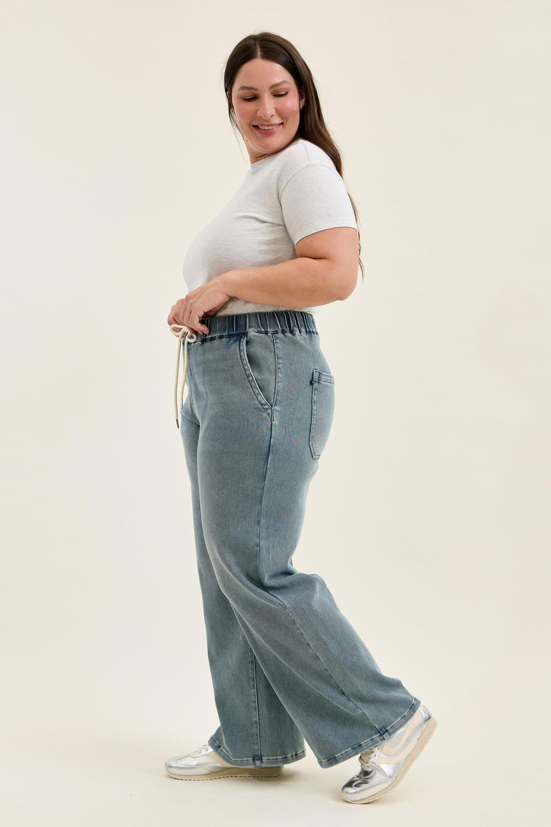Judy Blue High Waist WILHELMINA Baggy MD Aged Stone Blue (Knit Indigo) - Plus Sizes