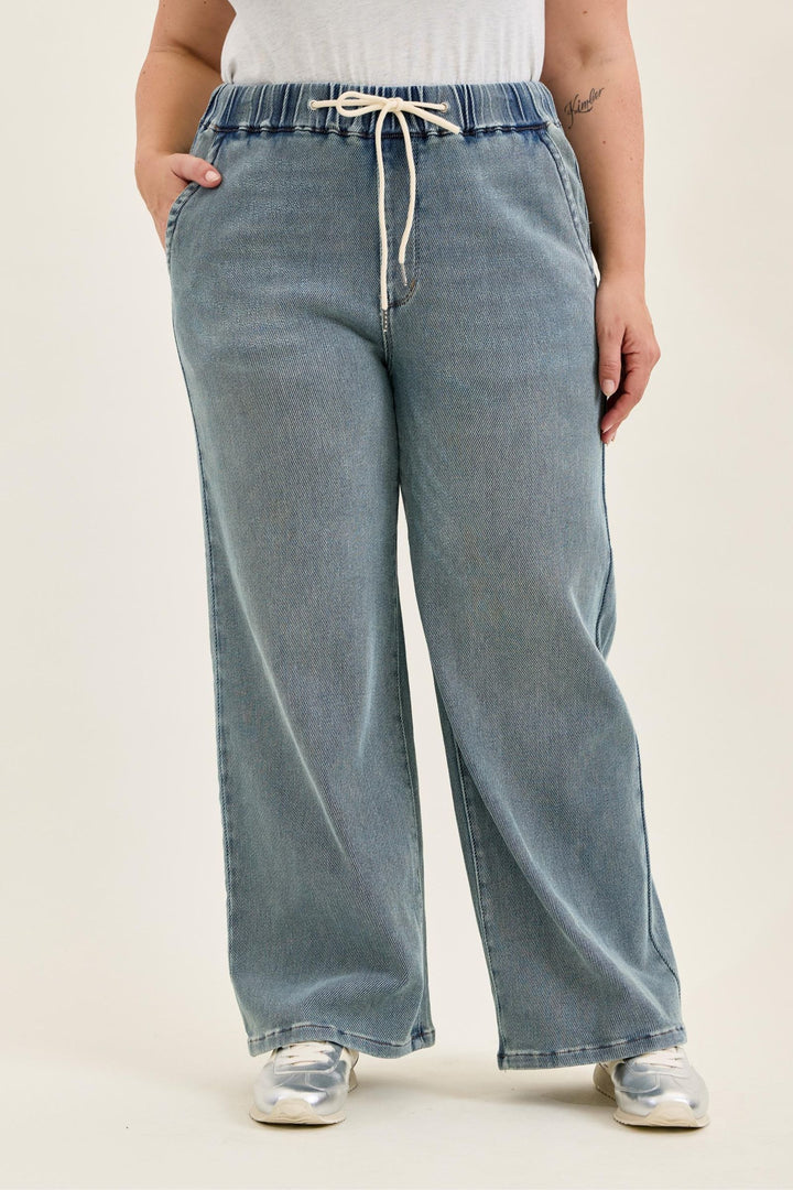 Judy Blue High Waist WILHELMINA Baggy MD Aged Stone Blue (Knit Indigo) - Plus Sizes