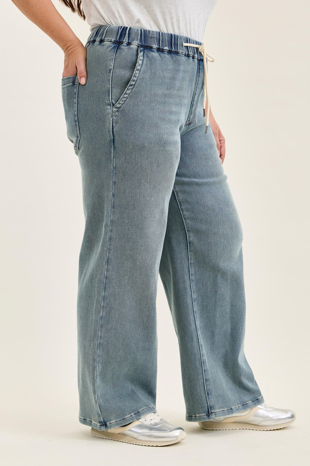 Judy Blue High Waist WILHELMINA Baggy MD Aged Stone Blue (Knit Indigo) - Plus Sizes