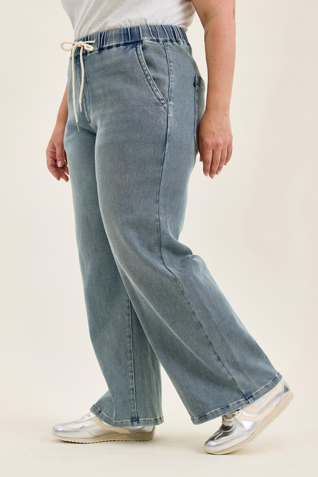 Judy Blue High Waist WILHELMINA Baggy MD Aged Stone Blue (Knit Indigo) - Plus Sizes