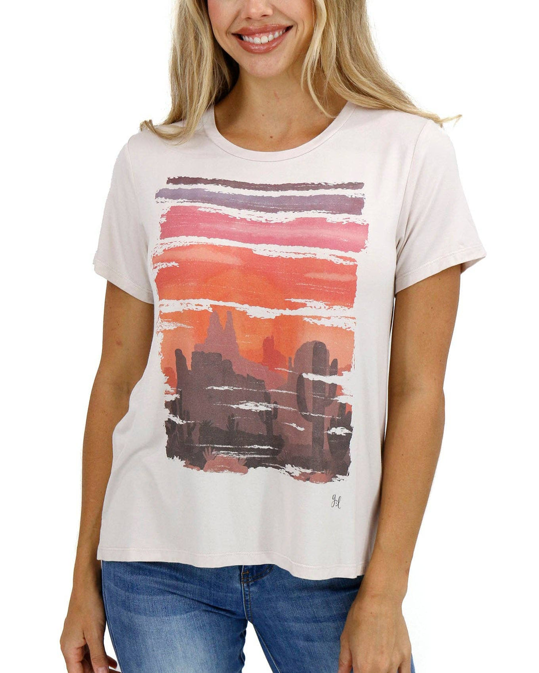 VIP Favorite Perfect Scoop Neck Graphic Tee - Scenic Watercolor