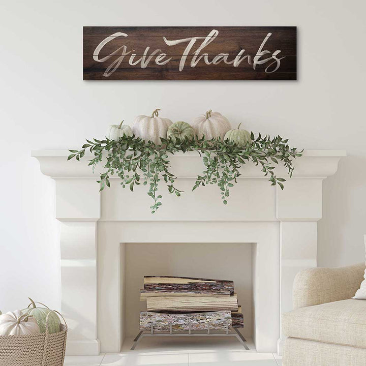 40x10 Give Thanks Walnut Slatted Sign Fall Decor