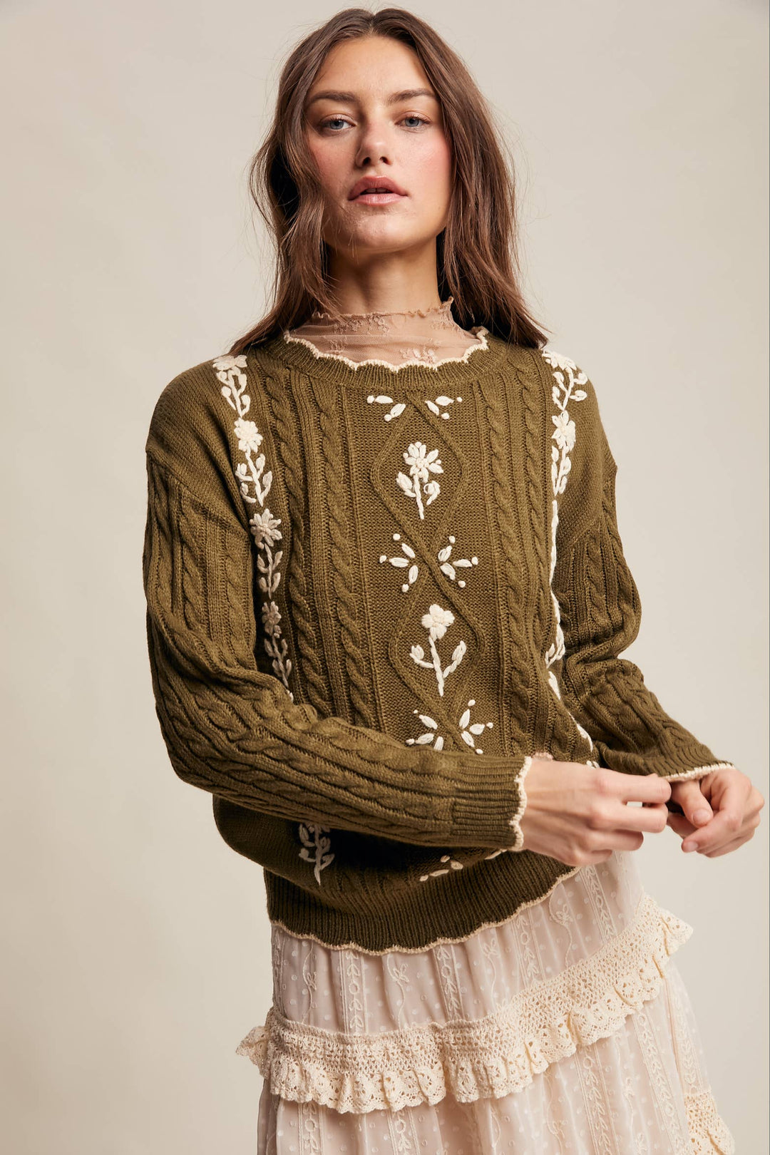 Autumn Garden Cable Knit Sweater in Terracotta