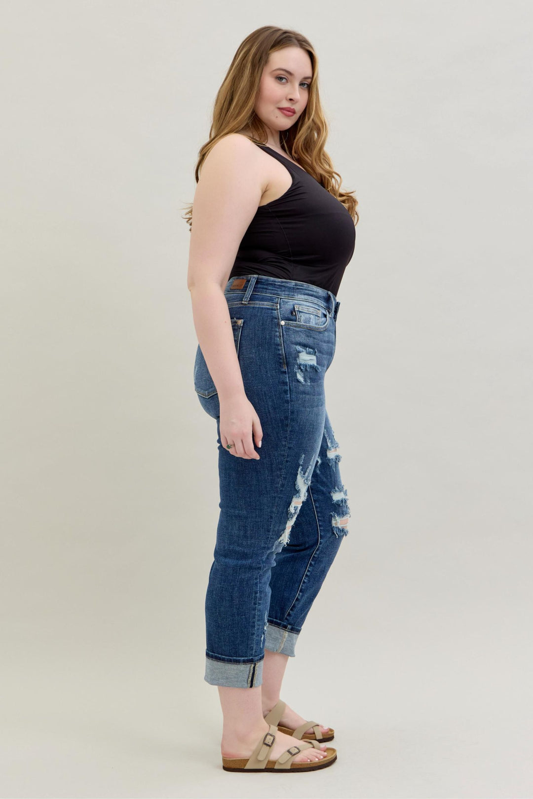 Judy Blue Mid Rise Cuffed/Uncuffed Destroy Boyfriend Jean - Plus Sizes