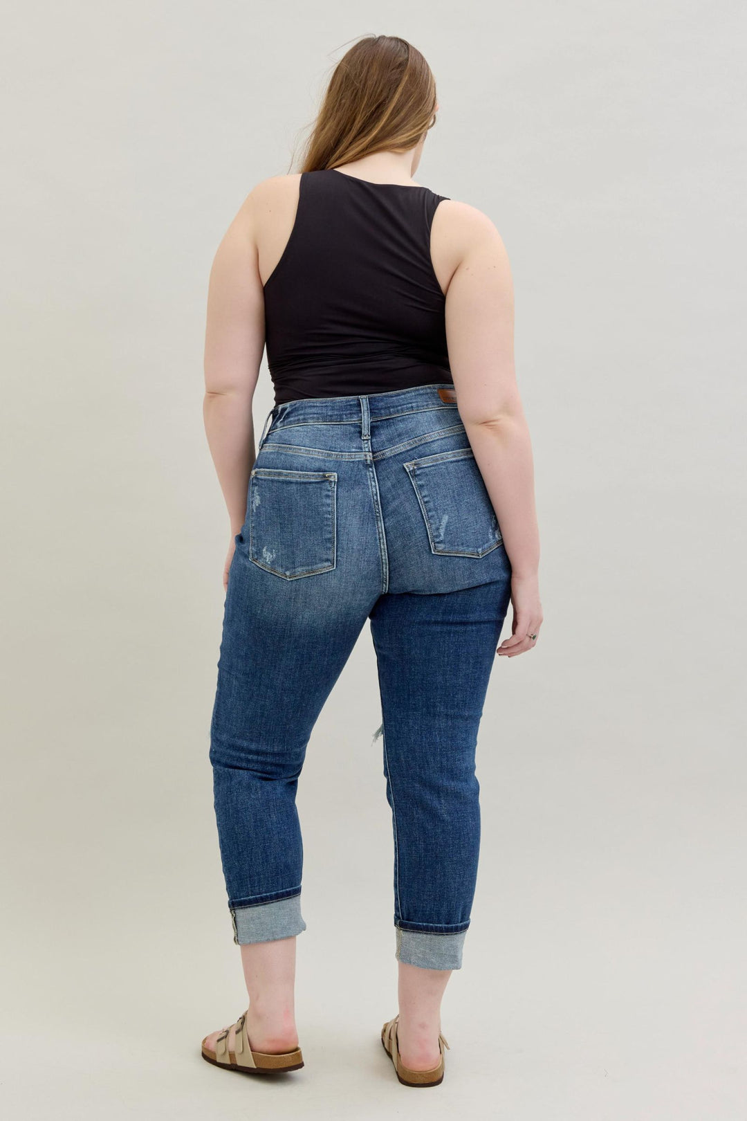 Judy Blue Mid Rise Cuffed/Uncuffed Destroy Boyfriend Jean - Plus Sizes