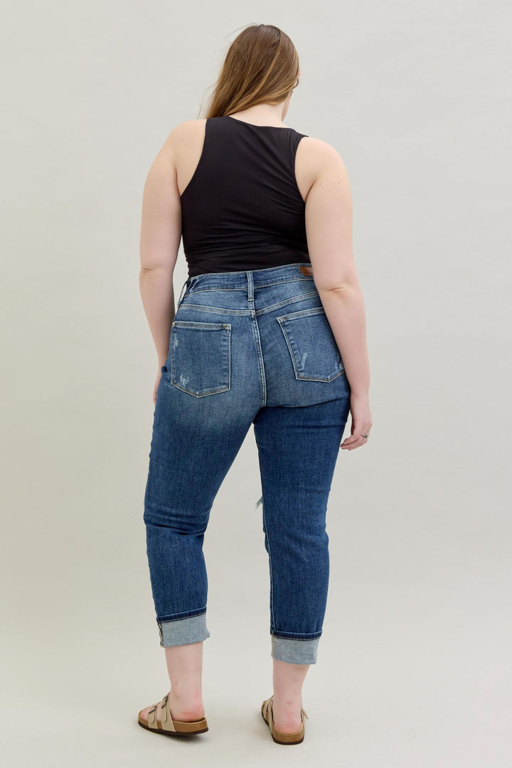 Judy Blue Mid Rise Cuffed/Uncuffed Destroy Boyfriend Jean - Plus Sizes