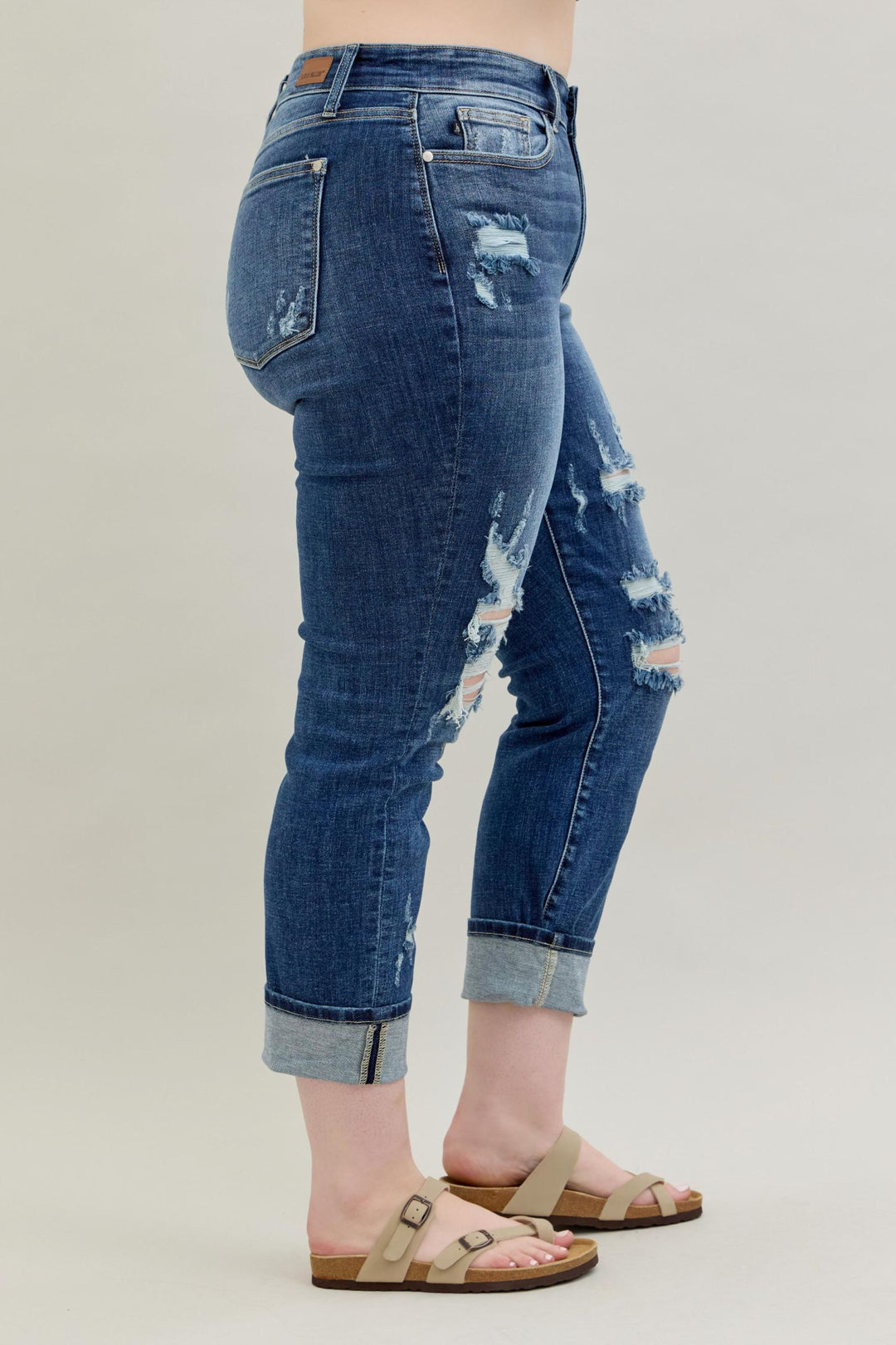Judy Blue Mid Rise Cuffed/Uncuffed Destroy Boyfriend Jean - Plus Sizes